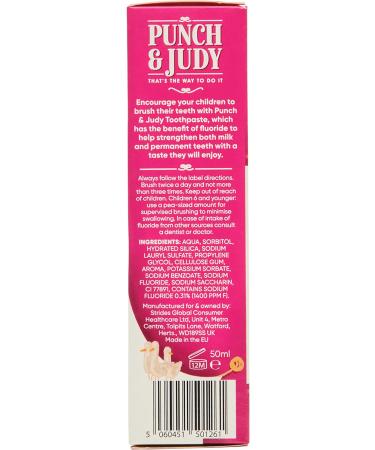 Punch & Judy Kids Toothpaste - Bubblegum Flavour, Fluoride & Sugar Free - 50ml (Pack of 1) - Ages 3 - Buy Online on GoSupps.com