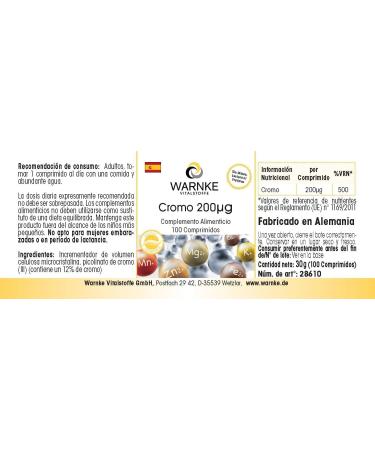 Chrome 200 g - 100 Tablets | High-Dose Vegan Chrompicolinat for 200 Days | Dietary Supplements | Warnke - German Pharmacy Quality - Buy Online on GoSupps.com