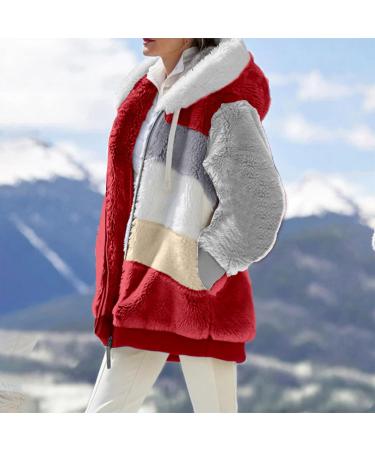 Shop Hanxiulin Women's Oversized Plush Hoodie Jacket - Winter Coat in Watermelon Red | Lightweight Outdoor Cardigan - Buy Online on GoSupps.com