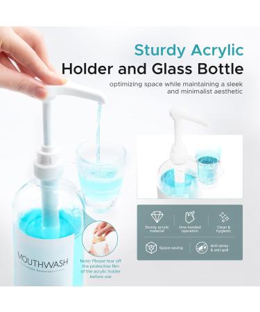 Buy Oylik Mouthwasher - Refillable Transparent Bathroom Glass with Cup Holder & Pump - 480ml - Includes Funnel & Label - Buy Online on GoSupps.com
