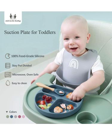 Baby Silicone Suction Divided Plate | Non-Toxic BPA-Free | Waterproof & Dishwasher Safe | Easy Clean Up | Gray - Buy Online on GoSupps.com