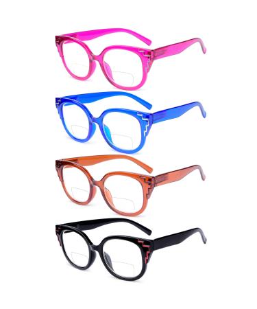 Eyekepper 4-pack Bifocal Reading Glasses Women Bi-focal Readers +3.00 4 Pack Clear Lens Mix Color 3.0 x