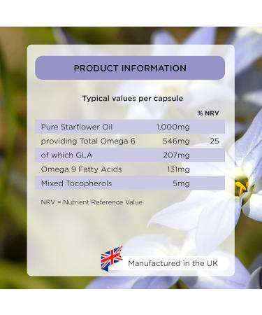 Starflower Oil 1 000mg (90 Capsules) | Healthspan | Richest Source of Gamma-Linolenic Acid (GLA) | Women's Health | 207mg GLA & 131mg Omega 9 Fatty Acids Per Capsule | Vegan - Buy Online on GoSupps.com