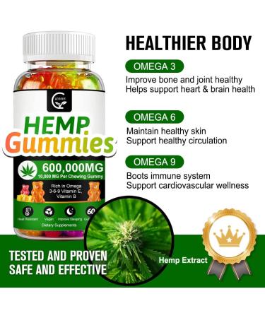 Gornvb - Hemp Gummies Extra Strength - Vegan - Non-GMO - Gluten-Free 600000MG with Omega 3 6 9  Vitamins B E - 60 Gummies - Buy Online on GoSupps.com
