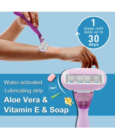 Buy Women's 5-Blade Razors for Sensitive Skin | Smooth Shaving Kit with 12 Refills | Lavender Purple - Buy Online on GoSupps.com