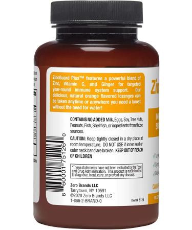ZincGuard Plus Lozenges: Immune Support with Vitamin C & Ginger - 60 Vegan, GMO-Free Orange Lozenges - Buy Online on GoSupps.com