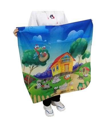 KaHot Kids Haircut Salon Cape - Waterproof Polyester Smock Cover for Children, Snap Closure, Cartoon Animals Design - 31x47 - Buy Online on GoSupps.com