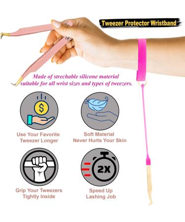 Tipu 5 Pack Diamond Grip Lash Tweezers Set - Japanese Stainless Steel Fiber Tip, Professional Volume Eyelash Extensions Tool with Wristband (Pink Gold) - Buy Online on GoSupps.com