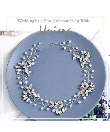 Unicra Bridal Hair Accessories | Silver Crystal Leaf Hair Jewelry for Weddings - Perfect for Brides & Girls - Buy Online on GoSupps.com