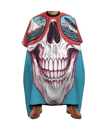 Shark Cartoon Glasses Skeleton Skull Professional Barber Cape Polyester Hair Cutting Salon Cape Water Stain Resistant Apron Cutting Hair Beard Hairdressing Cape Anti-Static Haircut 56.7 66.9 Inch (1 P