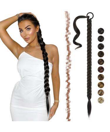 Feshfen braid extensions ponytail extension with hair tie 85 cm naturally black long ponytail braided art hair hair extension ponytail braid for women 85 cm new-naturally black