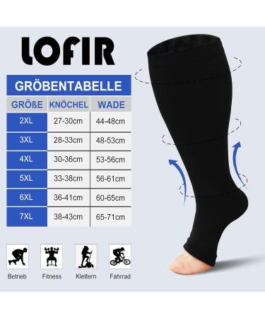 Lofir Medical Compression Stockings for Men & Women | Open Toe Knee-High Support Socks | 20-30 mmHg Class 3 Gradient Compression | Oversize Black & Skin Color 6XL - Buy Online on GoSupps.com