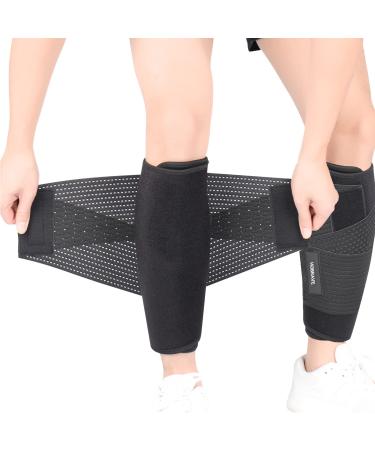 Hobrave Calf Brace Shin 2 Pack Splint Compression Wrap Sleeve for Torn Calf Muscle Pain Relief Strain Sprain Injury Adjustable Leg Support Men and Women XXX-Large Plus-Style