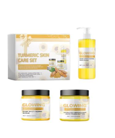 XdealCozyxc Turmeric Glow Combo Skin Care Set with Turmeric Glow Scrub Butter Face Wash Brightening Exfoliating Clears Blackheads Hydration