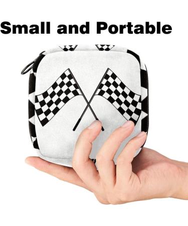 Black & White Checkered Women s Bandage Storage Bag | Portable Menstrual Cup Pocket with Zipper for Teens & Women - Buy Online on GoSupps.com