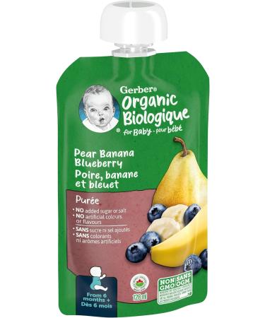 GERBER ORGANIC PUR E Pear Banana Blueberry Baby Food Meal 6+ months 128 ml 12 Pack Packaging May Vary Pur e Pear Banana & Blueberries - Buy Online on GoSupps.com