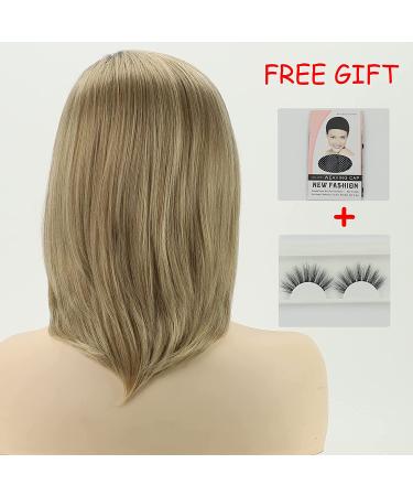 Ombre Blonde Bob Wig - Synthetic Medium Length Wig for White Women with Bangs - Buy Online on GoSupps.com