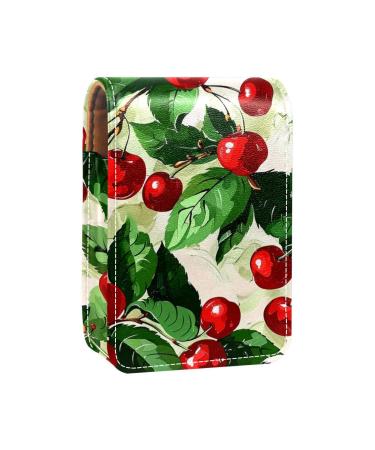 Lipstick Case Leather Lip Gloss Lipstick Organizer with Mirror Mini Lipstick Holder Bag Fruitwatercolor Cherry D188b0becp