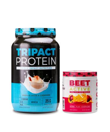 Nutrology TRIPACT Protein Powder 7-in-1 Meal Replacement Shake Vanilla Latte Cinnamon Flavor (40 Servings) Beet Active Natural Pre-Workout Powder Passion Fruit Flavor (30 Servings)