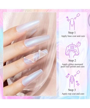 SUPWEE Pearl Gel Nail Polish Shimmer Mermaid Gel Polish White Pink Purple Blue Glitter Nail Polish Nail Gel Set Shell Swirl Thread Effect Soak Off UV Gel for Salon Home Manicure 6 Colors LW134 - Buy Online on GoSupps.com