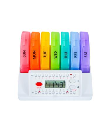 e-Pill 4 Times a Day x 7 Day Weekly Pill Organizer Vitamin and Medicine Pill Box Reminder - with Timer