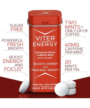 Viter Energy Caffeine Mints 40mg Caffeine Energy Supplement Caffeine Pills 20 Pieces - Cinnamon - Pack Of 6 - Buy Online on GoSupps.com