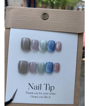 Handmade Phototherapy Wearing Nail Colorful Chasing Cat Eye Short Nail Beauty Nail Patch Nail False nails (Color : A Size : XS) - Buy Online on GoSupps.com