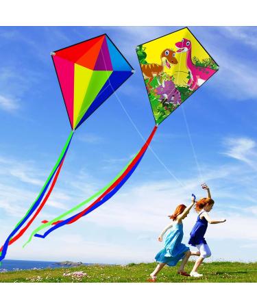 HENGDA KITE Prism Dinosaur Park & Diamond Kite Set - Easy-to-Fly for Kids & Adults - Excellent Fabric - Two Sets in Individual Packaging - Accessories Included (23x27in) - Buy Online on GoSupps.com