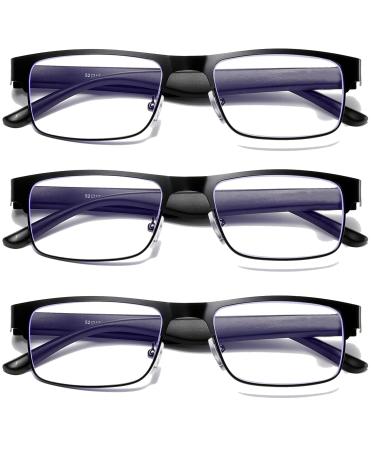 3-Pack Reading Glasses Men Blue light Blocking Stylish Metal Frames Elastic Spring Hinges Readers Anti Glare Filter Lightweight Eyeglasses +1.0 3 Pairs 1.0 Diopters