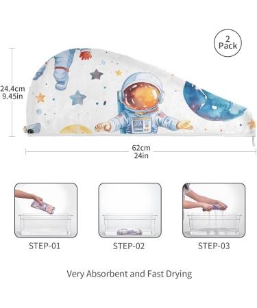 Astronaut Planet Hair Towel 2 Pack - Super Absorbent Quick Dry Hair Turbans for Women & Girls | Ultimate Hair Drying Solution - Buy Online on GoSupps.com
