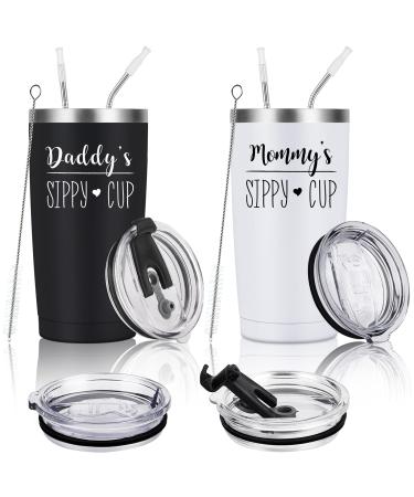 Daddy s and Mommy s Sippy Cup Travel Tumbler Set  Father s Day Christmas Gifts for New Parents Dad Mom Papa Mama Anniversary  Insulated Stainless Steel Travel Tumbler with Straw(20oz  Black and White) 1 Black and White