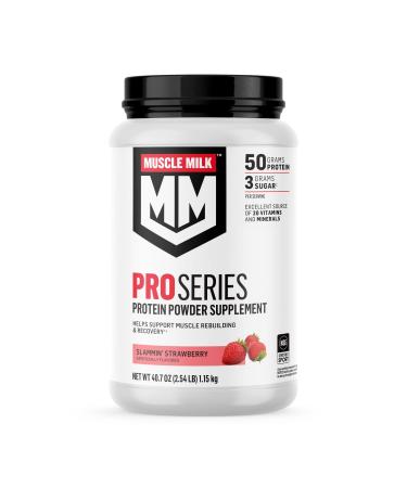 Muscle Milk Pro Series Protein Powder Supplement Slammin' Strawberry 2.54 Pound 14 Servings 50g Protein 3g Sugar 20 Vitamins & Minerals NSF Certified for Sport Packaging May Vary