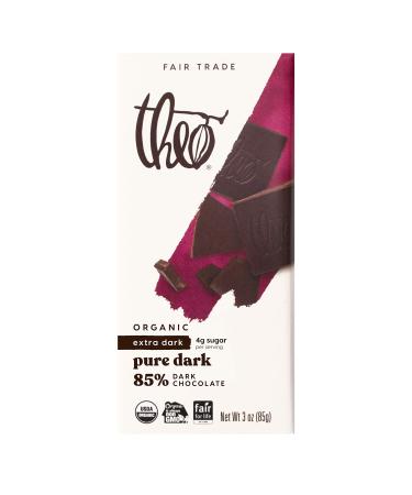Theo Chocolate Pure Organic Dark Chocolate Bar, 85% Cacao, 12 Pack | Vegan, Fair Trade 3 Ounce (Pack of 12)