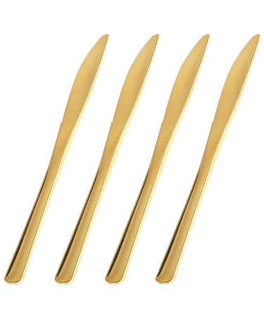 The FORKED 50 Pieces of Gold Plastic Knives - Fancy and Heavy Duty Plastic Silverware - High Durable and Disposable Plastic Knives - 6.9 Inch