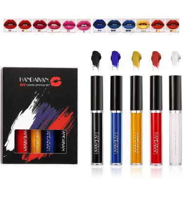 WYSHAK Liquid Lipstick. 5 Basic Colors Liquid Lipstick Set  with Brush. DIY's Favorite Lipstick Colors. Give You Free Colors. (1set)