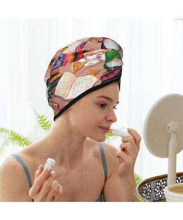 Super Absorbent Microfiber Hair Towel Wrap for Women - Gnomes Books Tea Cups Design | Quick Dry Coral Velvet for Long & Curly Hair - Buy Online on GoSupps.com