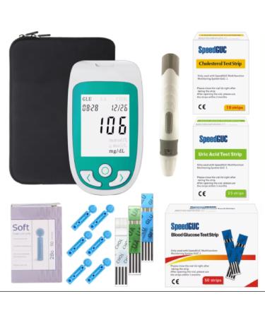 Blood tester kit 3-in-1 multifunctional function blood sugar measuring device cholesterol measuring device and uric acid fast measuring speed can save 300 data records suitable for home clinic