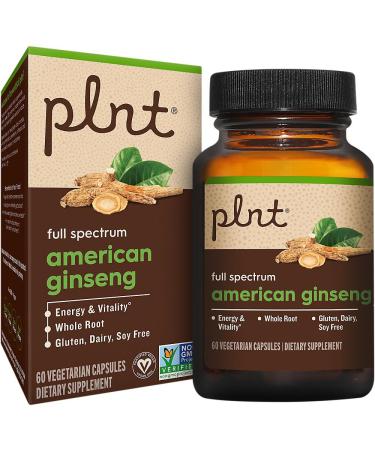 American Ginseng Full Spectrum Whole Root Supports Energy & Vitality (60 Vegetarian Capsules)