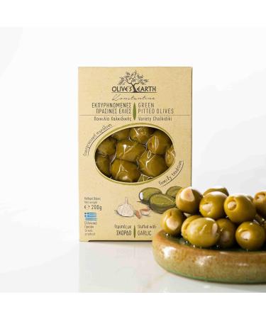 Buy Olive's Earth Greek Green Chalkidiki Olives Stuffed with Garlic - 4 x 200g | Authentic Mediterranean Snack | International Shipping Available - Buy Online on GoSupps.com