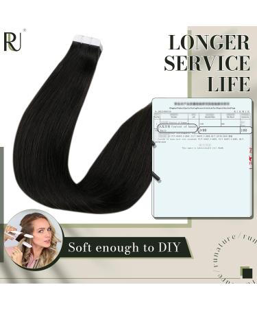Runature Real Hair Tape Extensions - Natural Black 55cm 20 Pieces 50g - Premium Human Hair Extensions - Buy Online on GoSupps.com