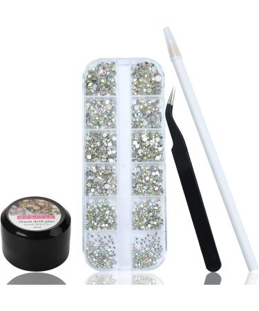 1500 Multicolored Nail Stones - Rhinestones for Gel Nails with 20ml Glue Picker & Tweezers | 6 Sizes Nail Glitter Stones - Buy Online on GoSupps.com