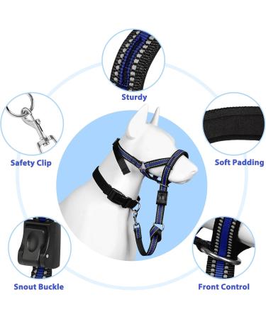 Adjustable Barkless Soft Dog Muzzle for Medium & Large Dogs - No Pulling Comfortable Fit Easy Control for Walks - Blue L (Snout 9.5-14) - Buy Online on GoSupps.com