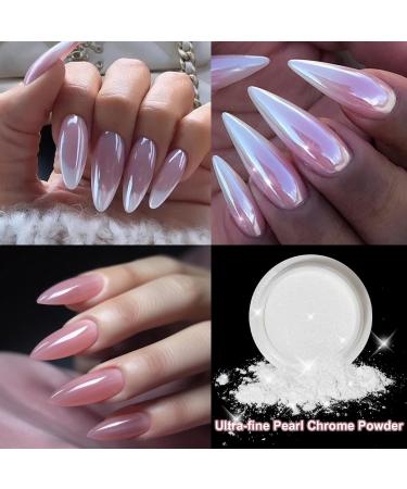 Ledsuuei White Pearl Chroma Nail Powder - 3Pcs Aurora Ice Shimmer Chrome Pigment for Stunning Mirror Effect Nails | Glazed Donut Glitter for Nail Salons - Buy Internationally - Buy Online on GoSupps.com