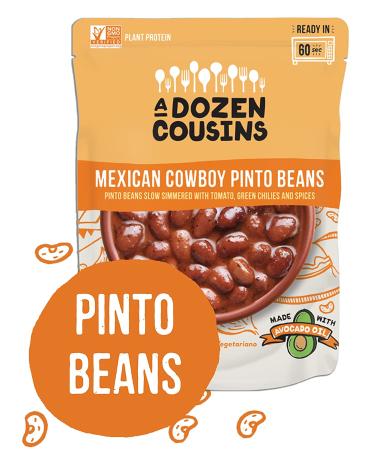Dozen Cousins Vegan Pinto Beans - Mexican Pinto Beans 8-Pack with Avocado Oil - Ready to Eat, Non-GMO - Buy Online on GoSupps.com