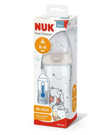 Buy NUK Disney Winnie the Pooh First Choice+ Glass Baby Bottle - Temperature Control 240ml for 0-6 Months - Jaw-Friendly Teat - International Shipping - Buy Online on GoSupps.com