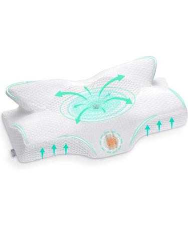 Elviros Cervical Memory Foam Pillow, Contour Pillows for Neck and Shoulder Pain, Ergonomic Orthopedic Sleeping Neck Contoured Support Pillow for Side Sleepers, Back and Stomach Sleepers (White) White Queen Size 25.2Lx15Wx(