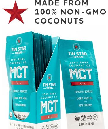 Tin Star Foods Organic Pure C8 MCT Oil | Non-GMO Coconuts | Paleo, Gluten-Free & Vegan | 5 fl oz - 10 Servings - Buy Online on GoSupps.com