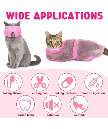 9-Piece Cat Bathing Set - Anti Bite & Scratch Grooming Bag, Brush, Comb, Muzzle, Nail Clipper, File, Tick Tool - Pink - Buy Online on GoSupps.com