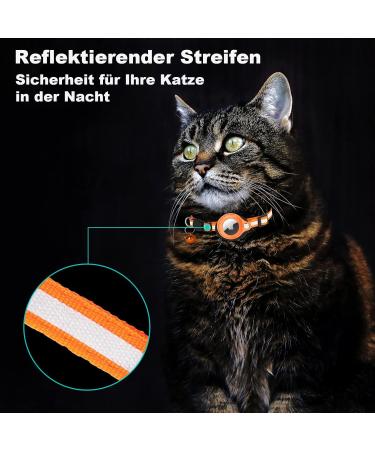 Mouyou Airtag Cat Neck Band - Soft Nylon Reflective Collar with Bell & Safety Clasp Adjustable 22-34cm Orange - Track Your Cat with Airtag Holder - Buy Online on GoSupps.com