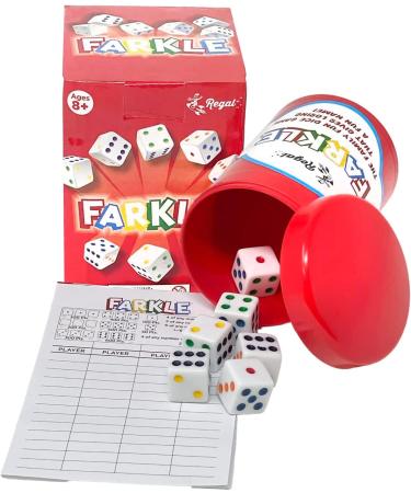 Regal Games - Farkle Dice Game - Fun Family-Friendly Dice Game - Includes Storage Cup with Lid, Six Dice, 25 Scorecards - Ideal for 2-4 Players Ages 12+ - Buy Online on GoSupps.com